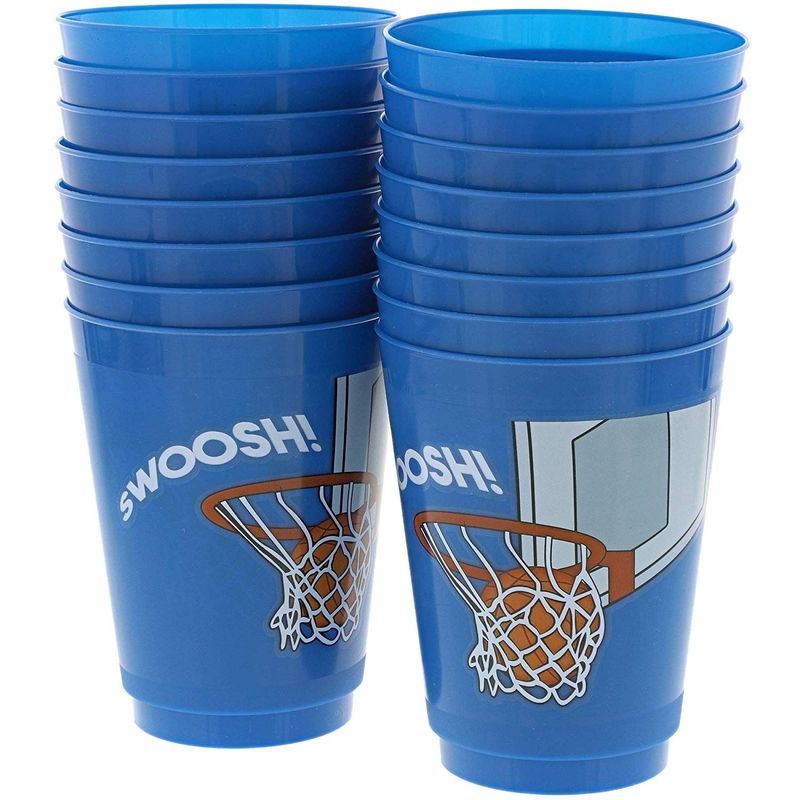 Reusable Blue Tumblers, 16 Oz Plastic Cups for Basketball Party Supplies (16 Pk)