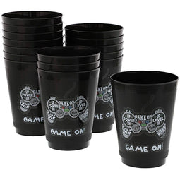 Video Game Party Cups for Kids Birthday (16 oz, Black, 16 Pack)