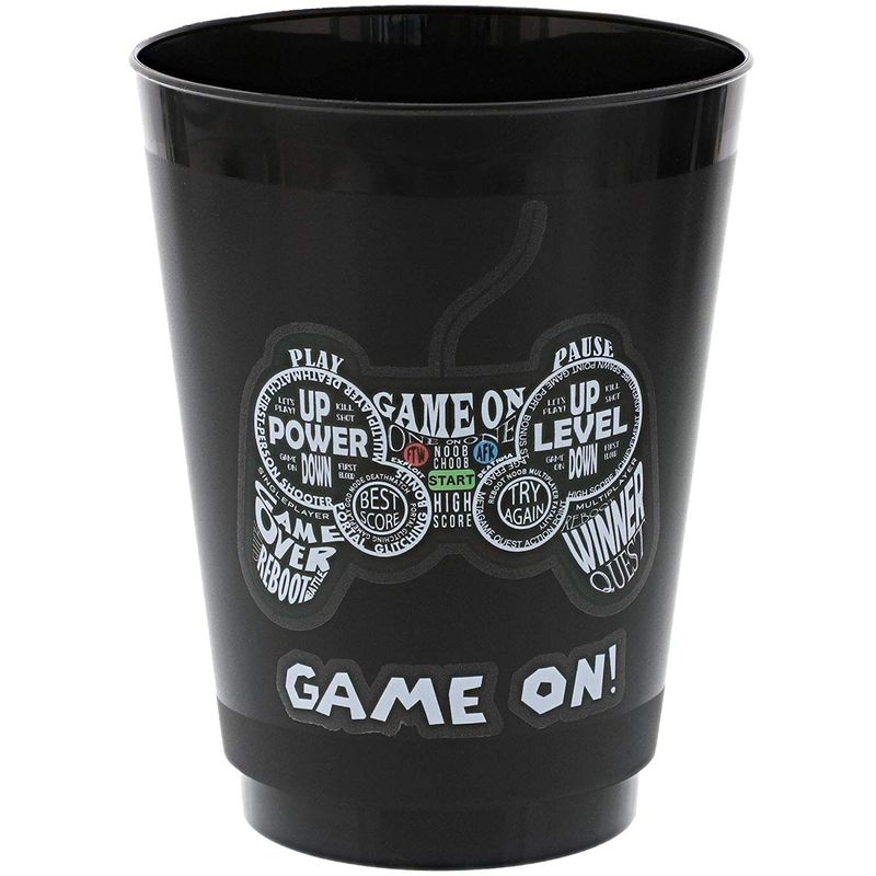 Video Game Party Cups for Kids Birthday (16 oz, Black, 16 Pack)