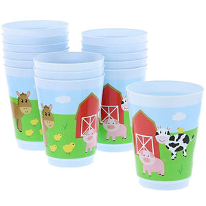 Blue Panda Plastic Party Cups 16 Pack - Farm Animal Reusable Tumblers - 16 oz
