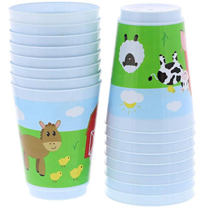 Blue Panda Plastic Party Cups 16 Pack - Farm Animal Reusable Tumblers - 16 oz