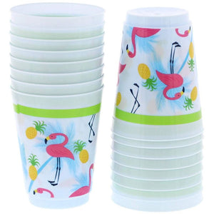 Blue Panda Plastic Party Cups 16 Pack - Tropical Flamingo Reusable Tumblers - 16 oz