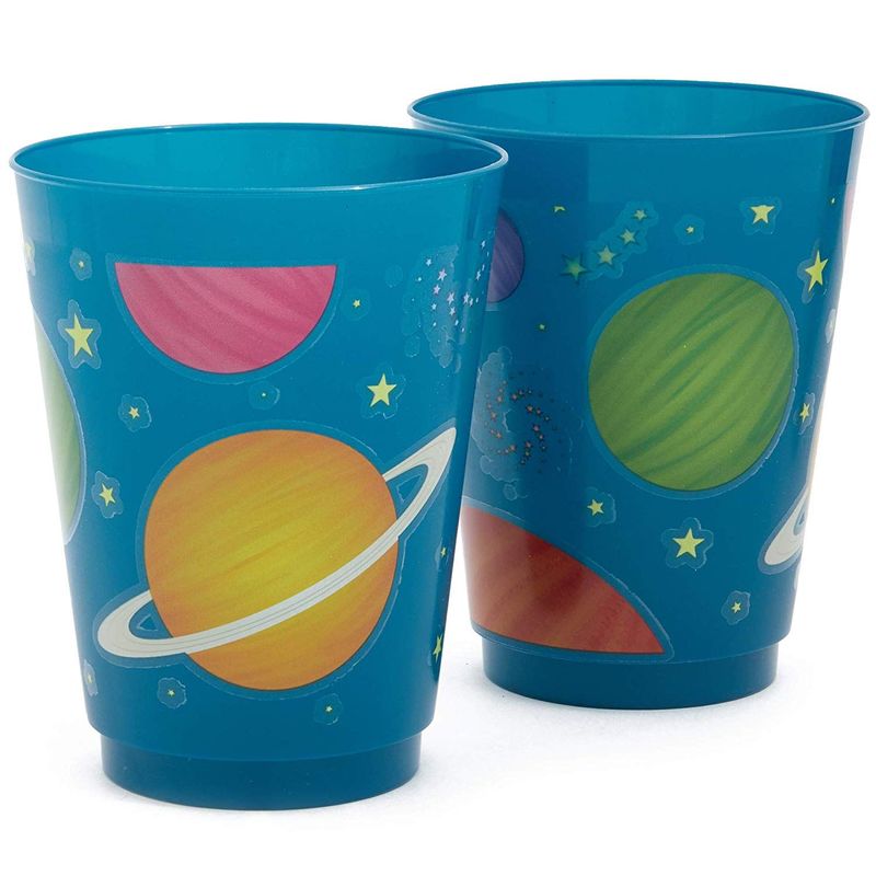 Blue Panda Plastic Party Cups 16 Pack - Outer Space Reusable Tumblers - 16 oz