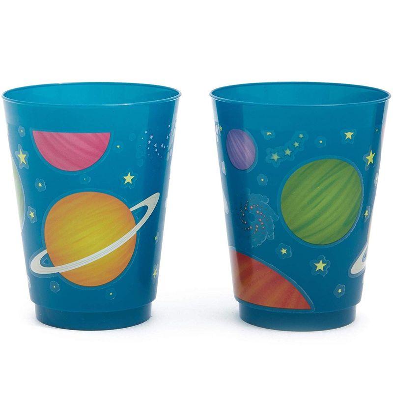 Blue Panda Plastic Party Cups 16 Pack - Outer Space Reusable Tumblers - 16 oz