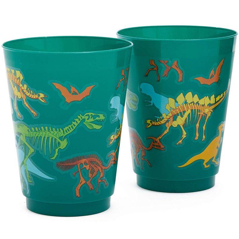 Plastic Tumbler Cups for Dinosaur Birthday Party (16 Ounces, 16 Pack)