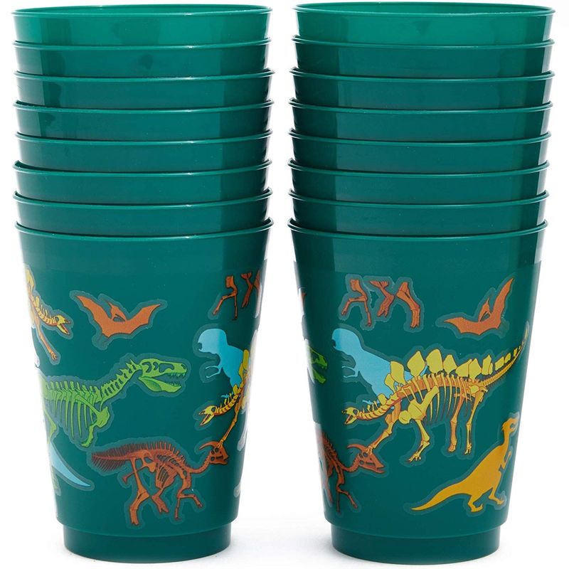 Plastic Tumbler Cups for Dinosaur Birthday Party (16 Ounces, 16 Pack)