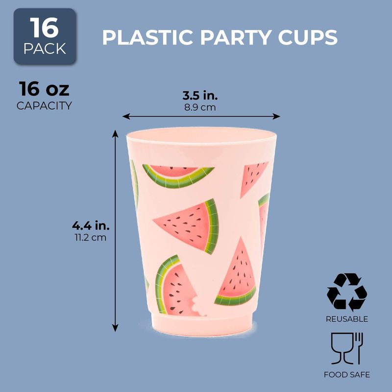 16-Pack Plastic 16 oz Party Cups, Dinosaur Reusable Tumblers for