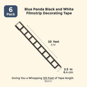 Blue Panda Black and White Filmstrip Decorating Tape, 2.5 Inch x 20 Feet – Pack of 6