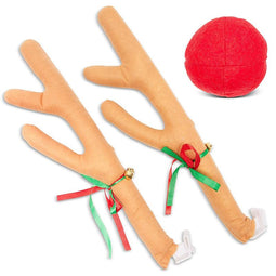 Christmas Car Decoration Kit with Reindeer Antlers and Red Nose (3 Pieces)