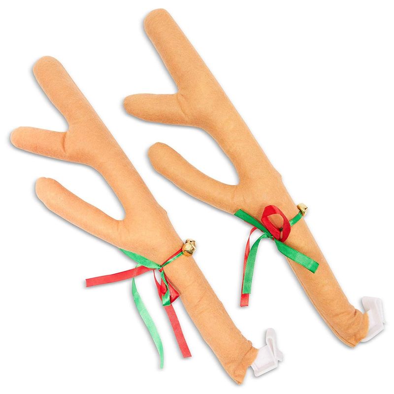 Christmas Car Decoration Kit with Reindeer Antlers and Red Nose (3 Pieces)