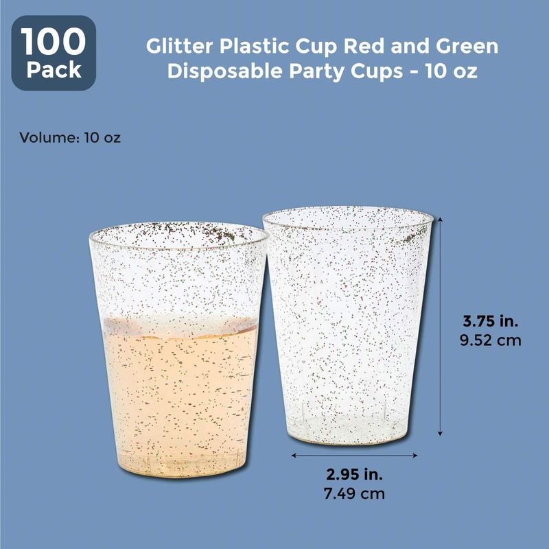 Blue Panda 100 Pack Christmas Red and Green Glitter Holiday Party Cups (10 oz)