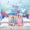 Blue Panda Shark Birthday Backdrop for Photo Booth, Party Decor, 7 x 5 Feet