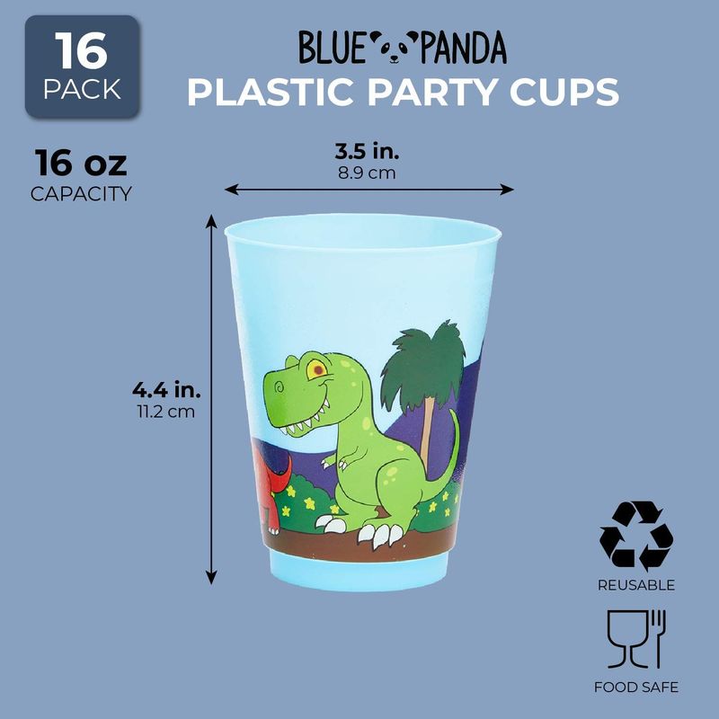 Blue Panda Dinosaur Reusable Plastic Party Cups – Pack of 16 – Blue