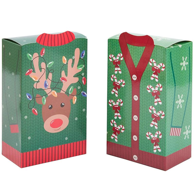 Party Favor Boxes, Ugly Christmas Sweater Gift Box Set (4 Designs, 36 Pack)