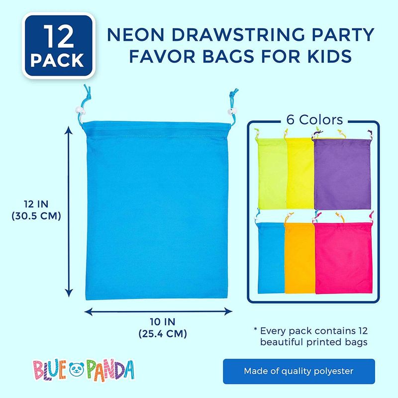 Neon Drawstring Party Favor Bags for Kids (12 Pack)