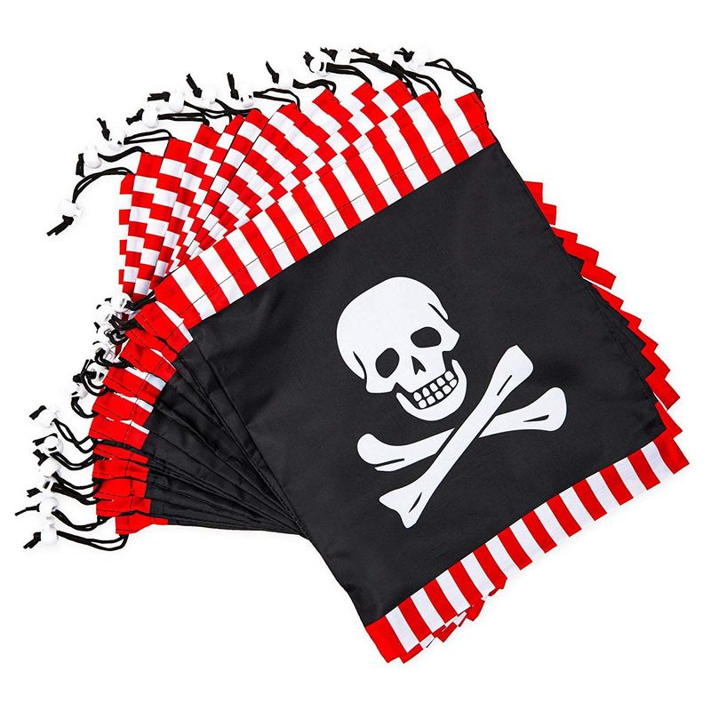 Pirate Skull Drawstring Party Favor Bags for Kids (10 x 12 in, 12 Pack)