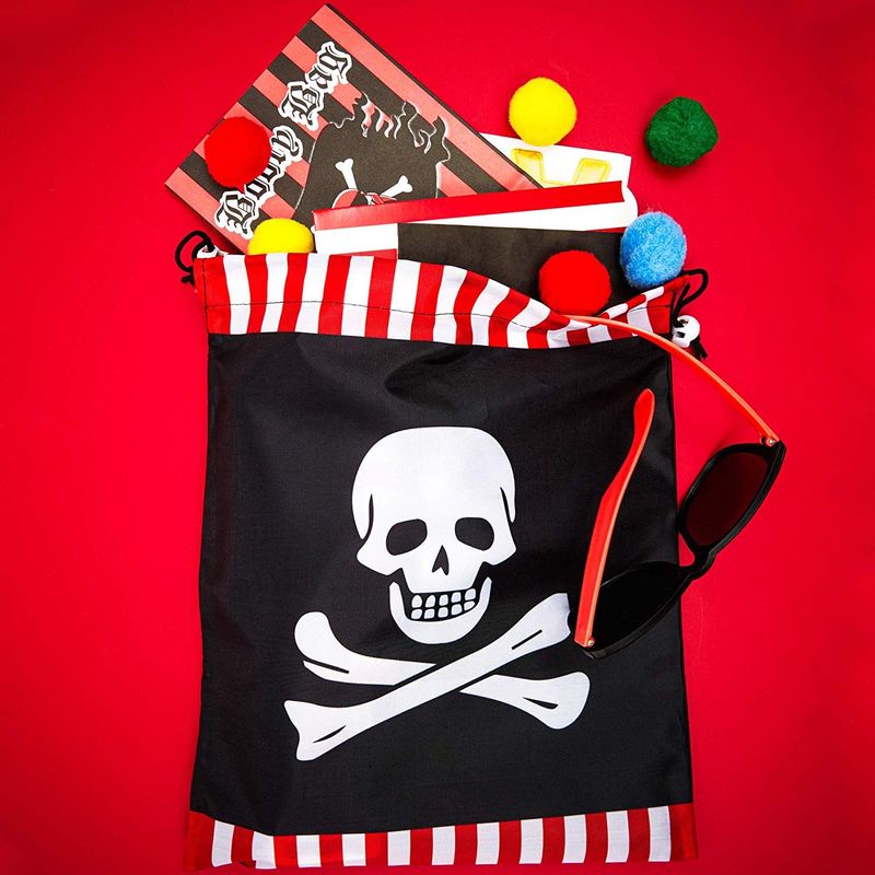 Pirate Skull Drawstring Party Favor Bags for Kids (10 x 12 in, 12 Pack)