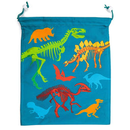 Blue Panda Dinosour Drawstring Party Favor Bags for Kids (12 x 10 in, Teal, 12 Pack)