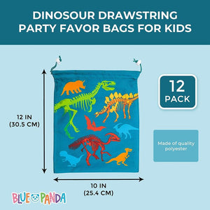 Blue Panda Dinosour Drawstring Party Favor Bags for Kids (12 x 10 in, Teal, 12 Pack)