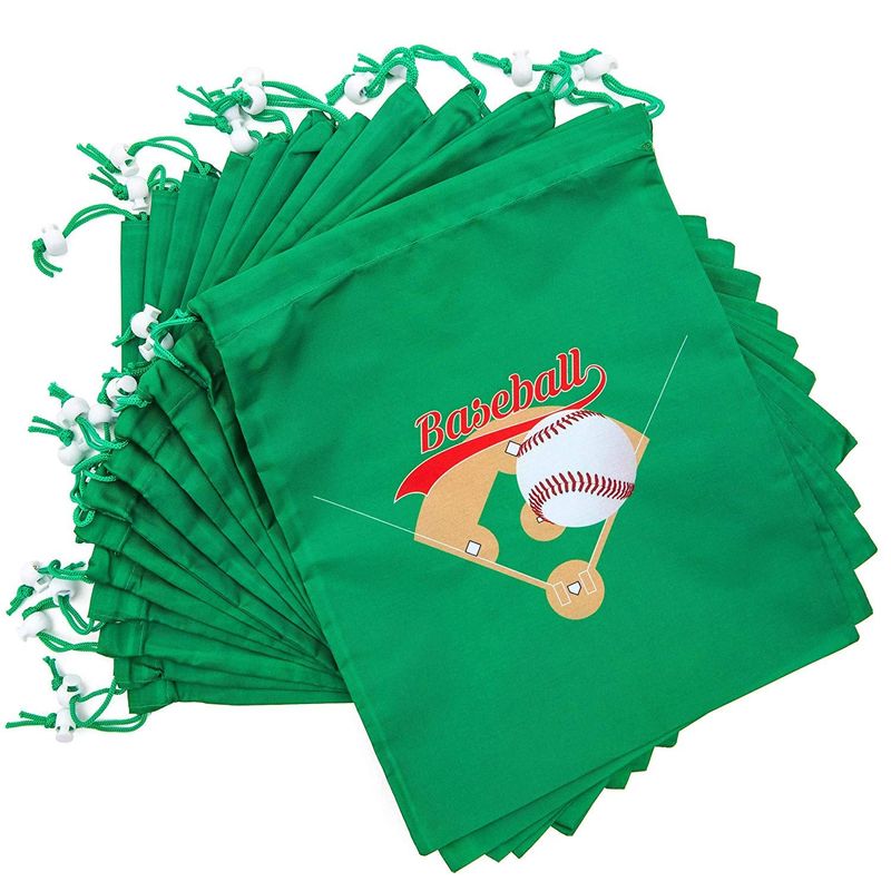 Baseball Drawstring Party Favor Bags for Kids (12 x 10 in, 12 Pack)