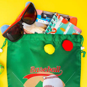 Baseball Drawstring Party Favor Bags for Kids (12 x 10 in, 12 Pack)