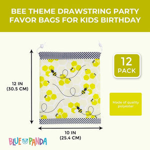 Bumble Bee Party Favor Drawstring Bags for Kids (12 x 10 in, 12 Pack)