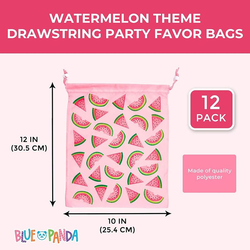 Watermelon Drawstring Party Favor Gift Bags (12 x 10 in, 12 Pack)