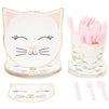 Cat Themed Party Packs for Birthday Party Supplies (White, Gold Foil, Serves 24)