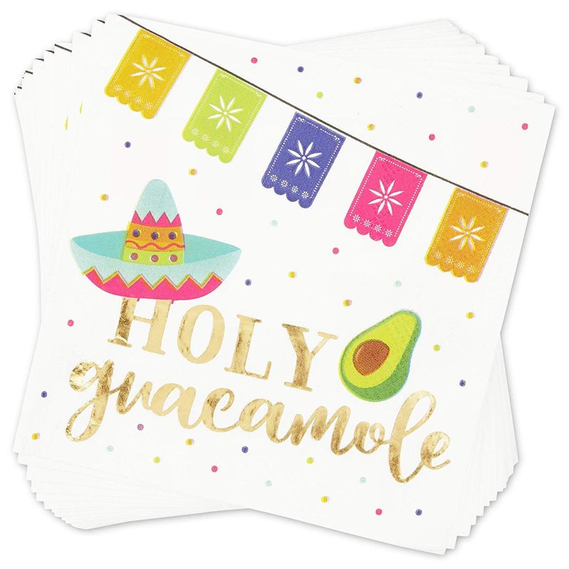 Cinco De Mayo Napkins with Gold Foil for Fiestas (5 x 5 In, 4 Designs, 100 Pack)