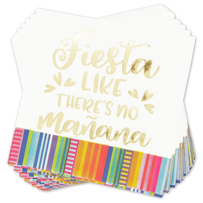 Cinco De Mayo Napkins with Gold Foil for Fiestas (5 x 5 In, 4 Designs, 100 Pack)