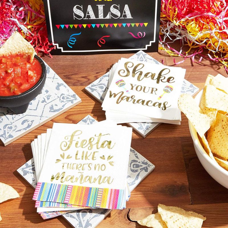 Cinco De Mayo Napkins with Gold Foil for Fiestas (5 x 5 In, 4 Designs, 100 Pack)