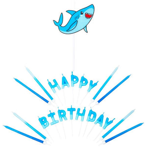 Blue Shark Birthday Cake Candles with Holders (38 Pack)