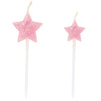 Neon Pink Star Birthday Cake Candles with Holders (48 Pack)