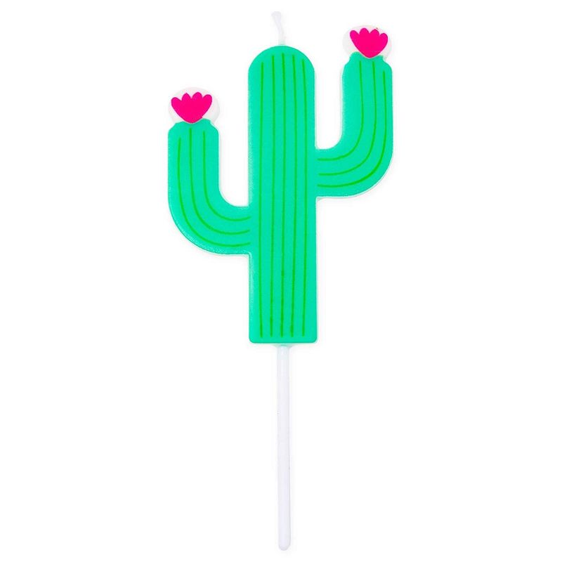 Blue Panda Cactus Birthday Cake Topper with Long Thin Candles in Holders (5.6 in, 27 Pack)