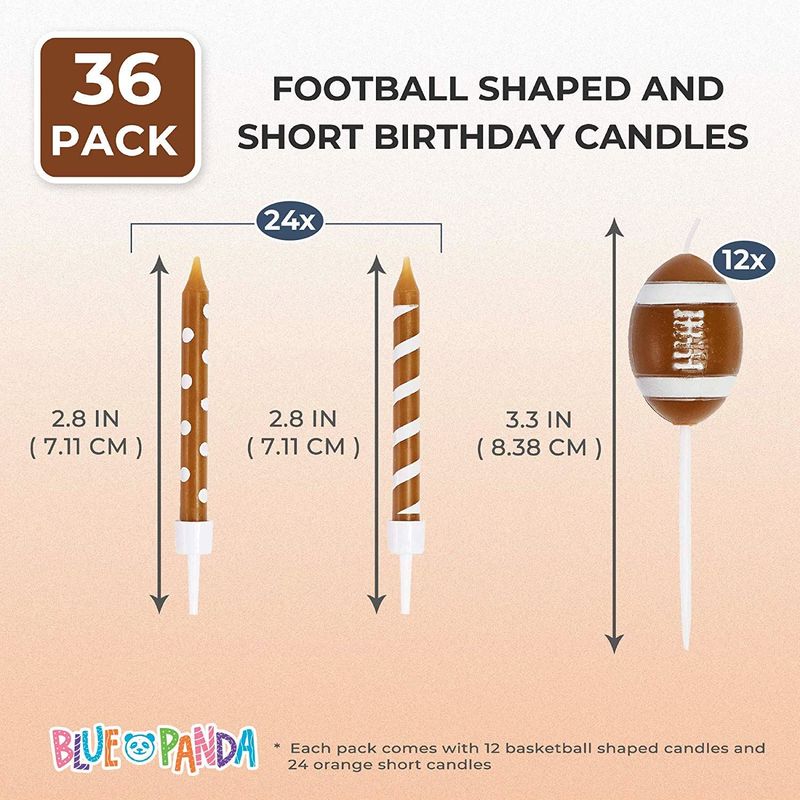 Blue Panda Football Shaped and Short Birthday Candles (Brown & White, 12 Pack)