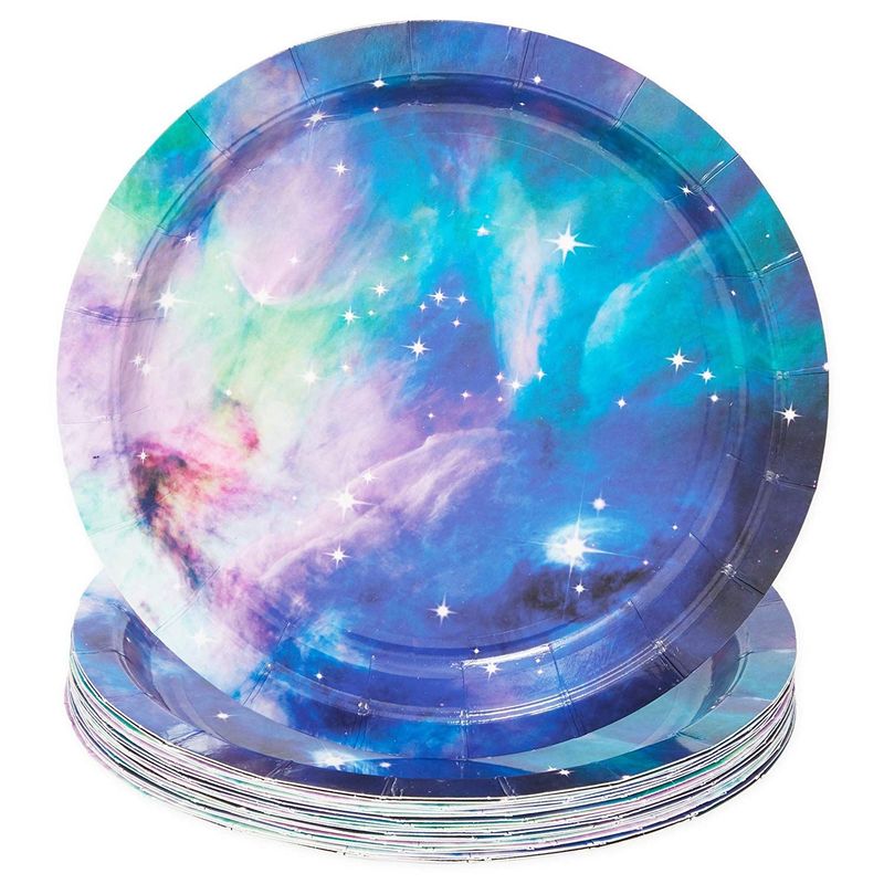 Galaxy Party Pack, Paper Plates, Plastic Cutlery, Cups, and Napkins (Serves 24, 168 Pieces)