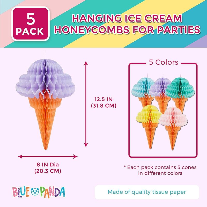 Ice Cream Party Hanging Tissue Paper Birthday Decorations (5 Pack)