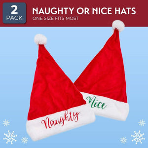 Blue Panda Naughty and Nice Christmas Santa Hats (2 Pack, Red)