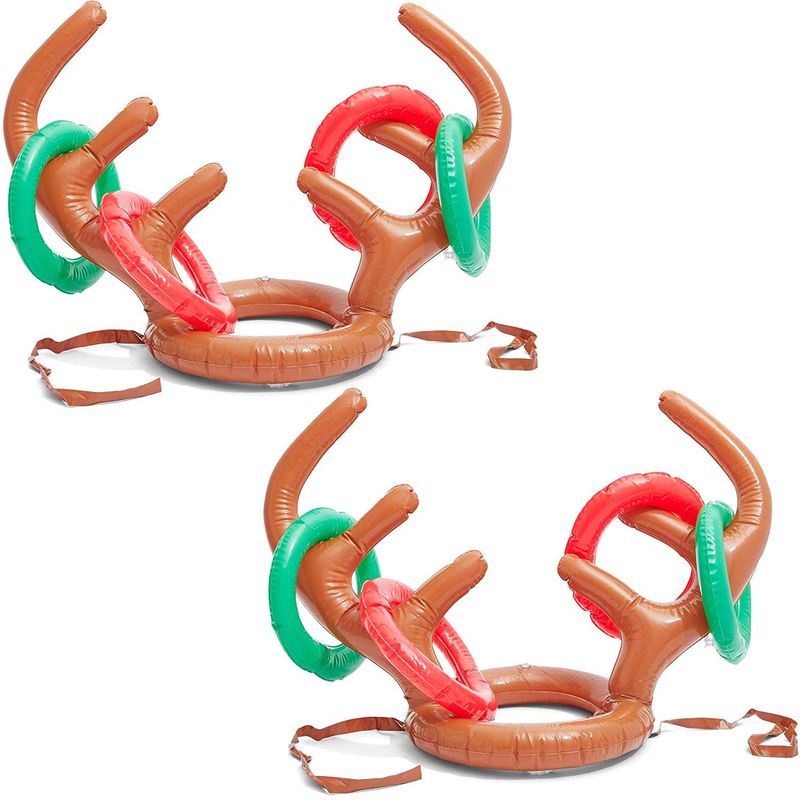 Blue Panda Christmas Inflatable Reindeer Antler Ring Toss Party Game (2 Pack)