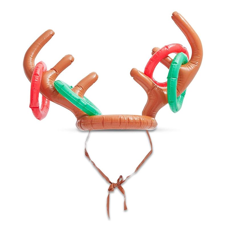 Blue Panda Christmas Inflatable Reindeer Antler Ring Toss Party Game (2 Pack)