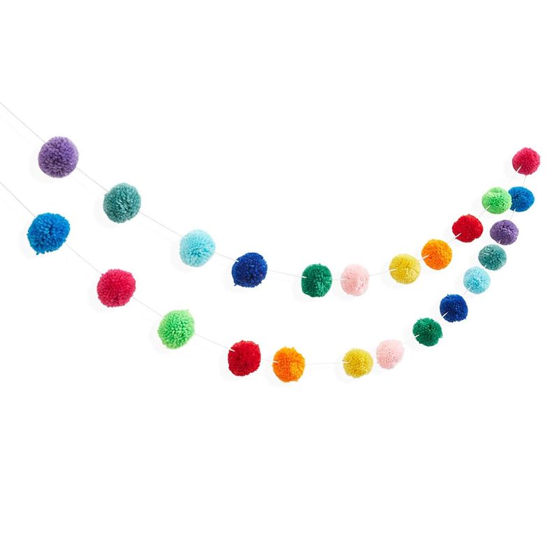 Wool Pom Pom Garland Decoration for Birthdays and Celebrations (10 ft, 24 Balls)