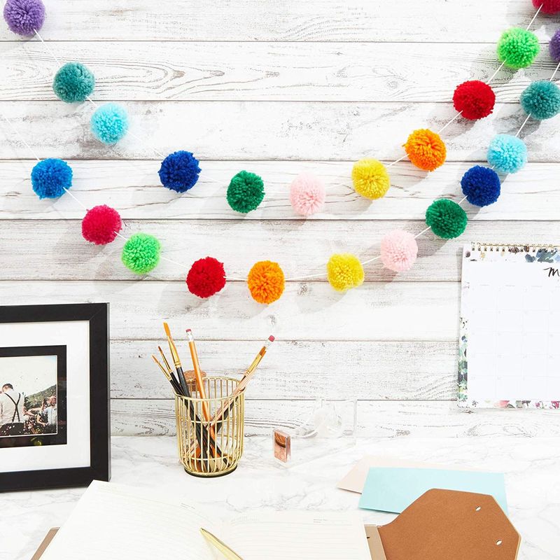 Wool Pom Pom Garland Decoration for Birthdays and Celebrations (10 ft, 24 Balls)