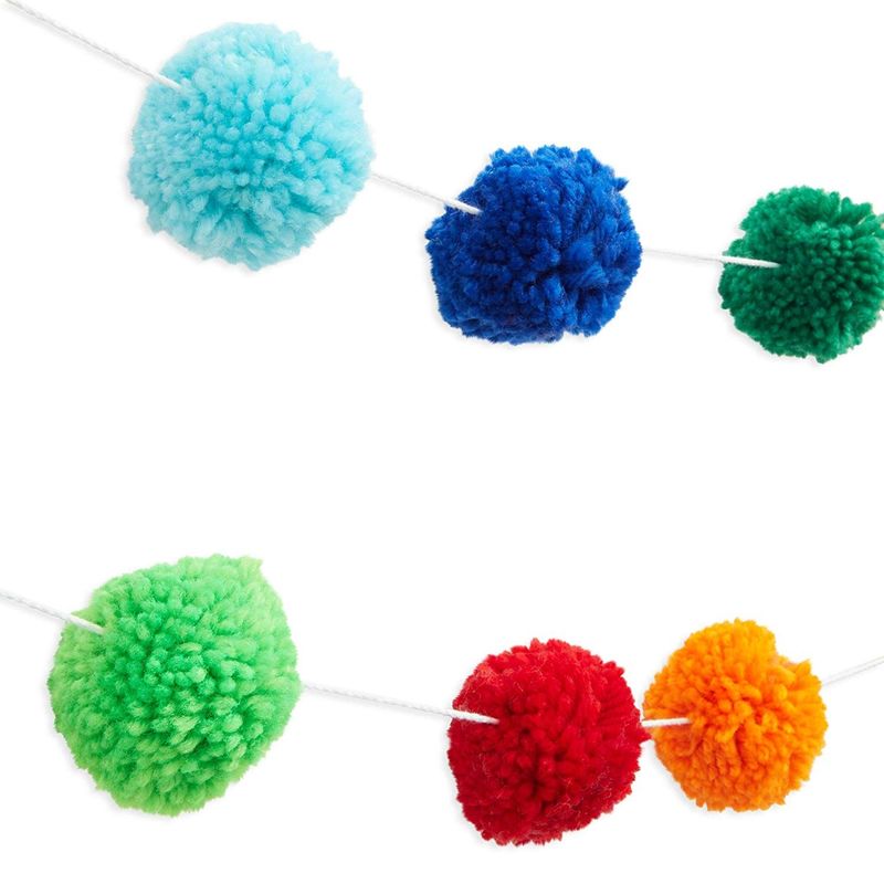 Wool Pom Pom Garland Decoration for Birthdays and Celebrations (10 ft, 24 Balls)