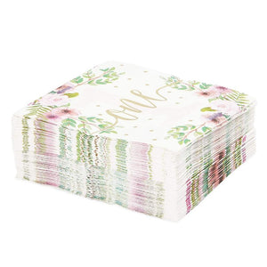 1st Birthday Party Supplies, Floral Napkins (4.9 x 4.9 Inches, 50 Pack)