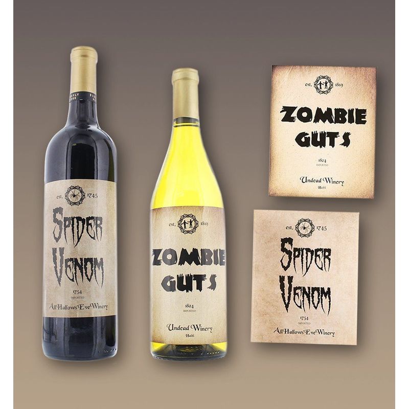 Halloween Bottle Labels, Wine Label Stickers (6 Designs, 36 Pack)