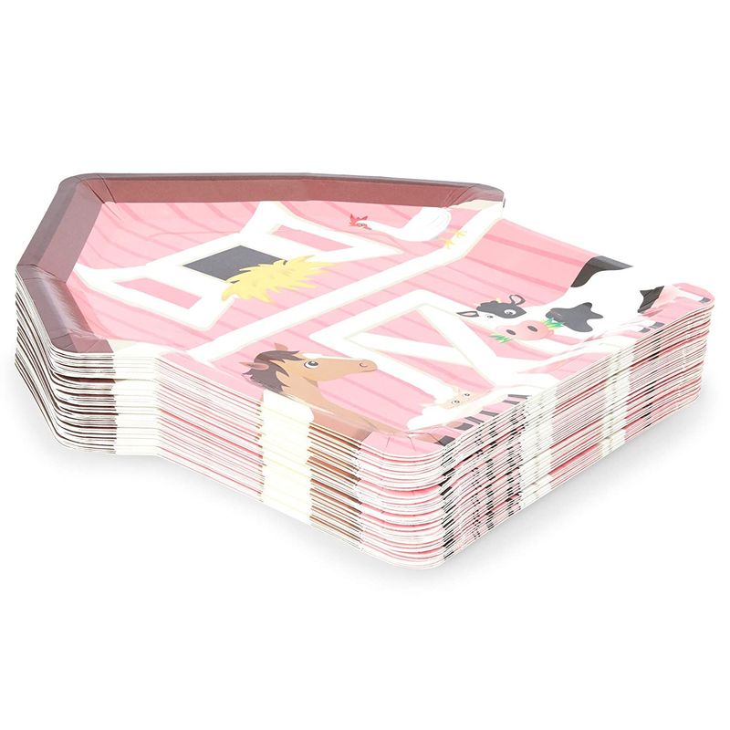 Pink Barnyard Plates for Farm Animal Birthday Party (10 x 10 In, 48 Pack)