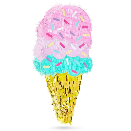 Ice Cream Cone Pinata, Kids Birthday Party Decorations (16 x 7.5 In)