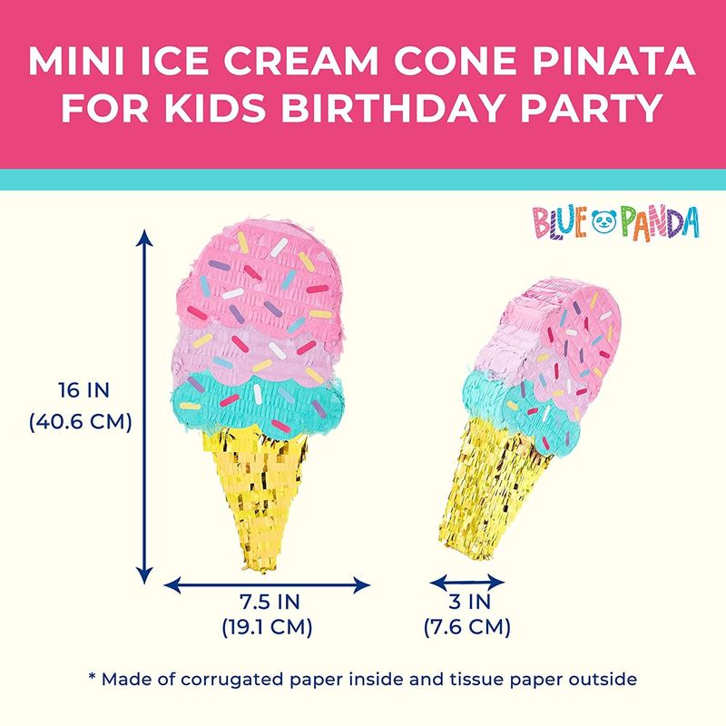 Ice Cream Cone Pinata, Kids Birthday Party Decorations (16 x 7.5 In)
