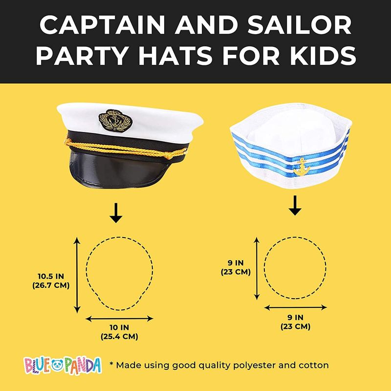 Blue Panda Yacht Captain and Sailor Hat, Halloween Costume Supplies (White, 2 Pieces)