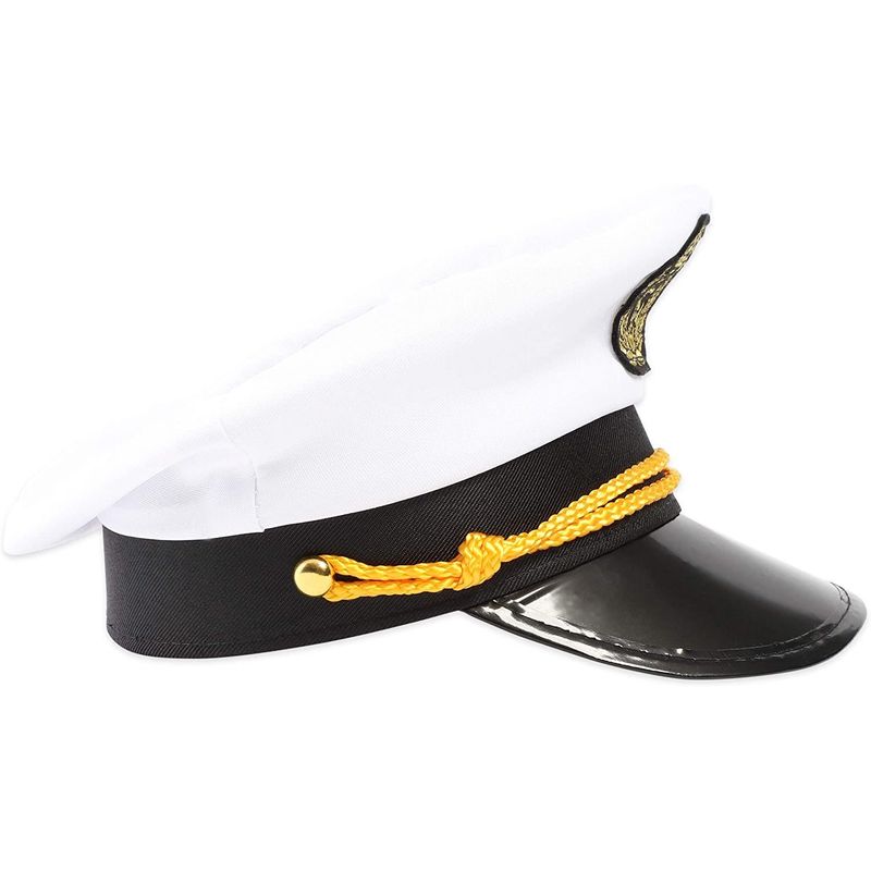 Blue Panda Yacht Captain and Sailor Hat, Halloween Costume Supplies (White, 2 Pieces)